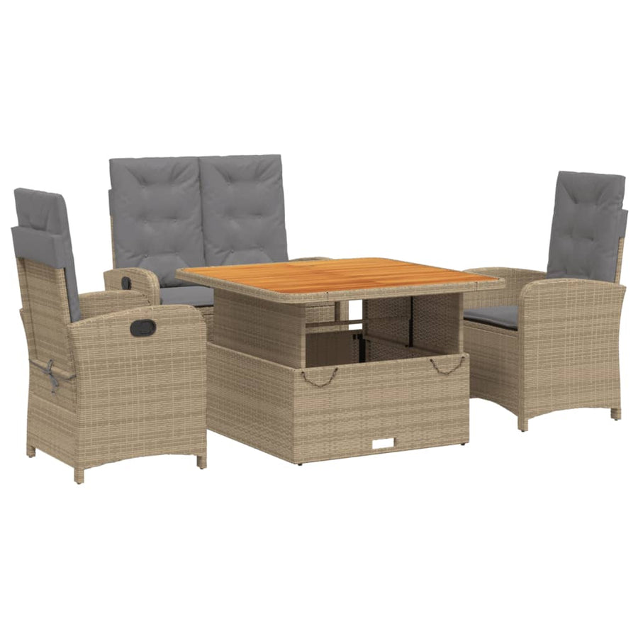4-Delige Tuinset Met Kussens Poly Rattan Beige