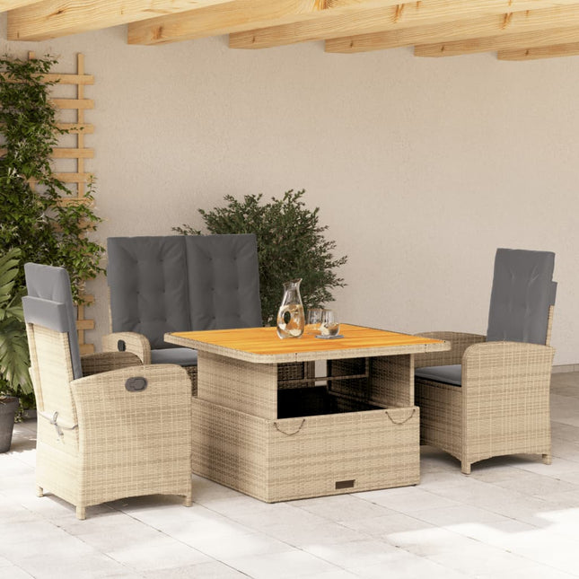 4-Delige Tuinset Met Kussens Poly Rattan Beige