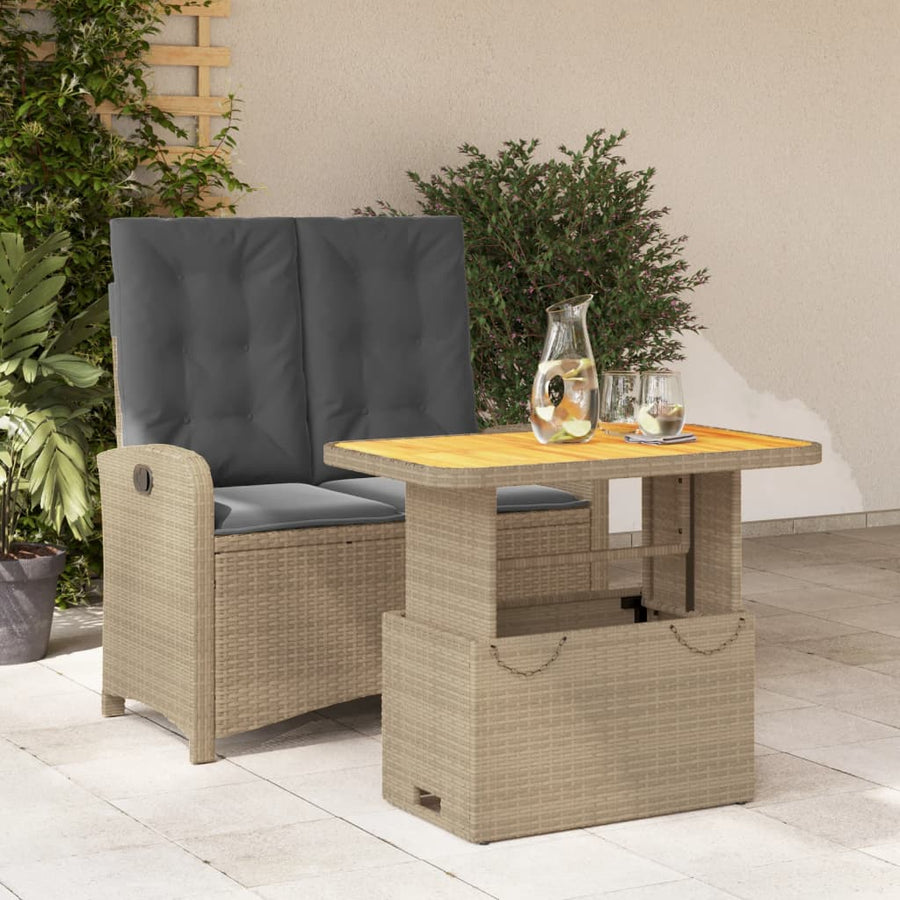 2-Delige Tuinset Met Kussens Poly Rattan Beige