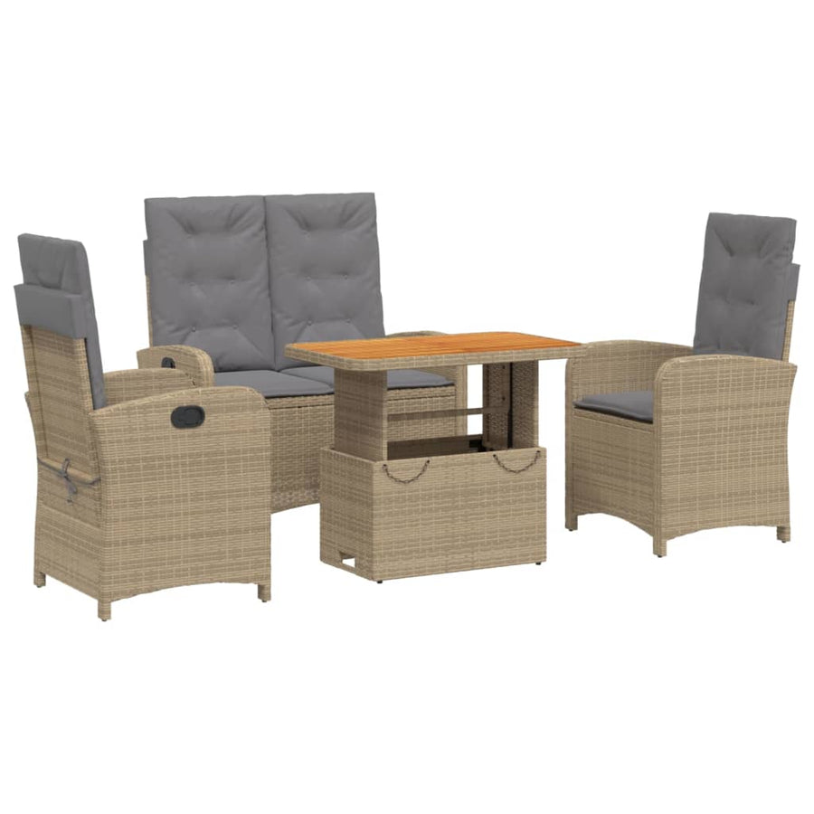 4-Delige Tuinset Met Kussens Poly Rattan Beige