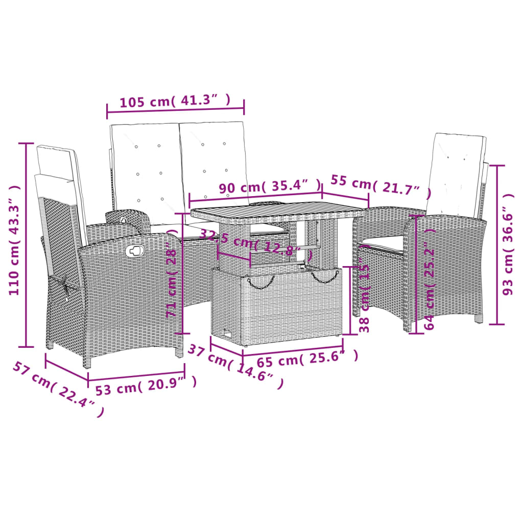 4-Delige Tuinset Met Kussens Poly Rattan Beige
