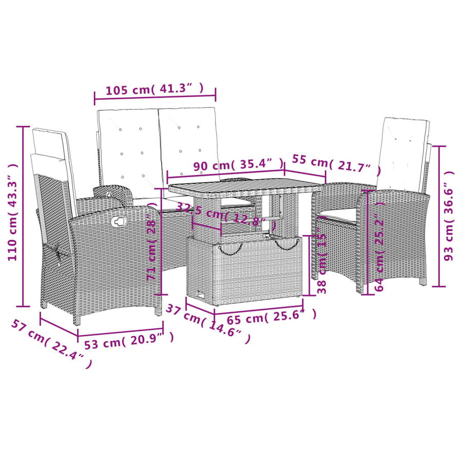 4-Delige Tuinset Met Kussens Poly Rattan Beige