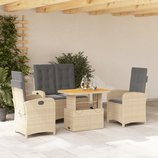 4-Delige Tuinset Met Kussens Poly Rattan Beige