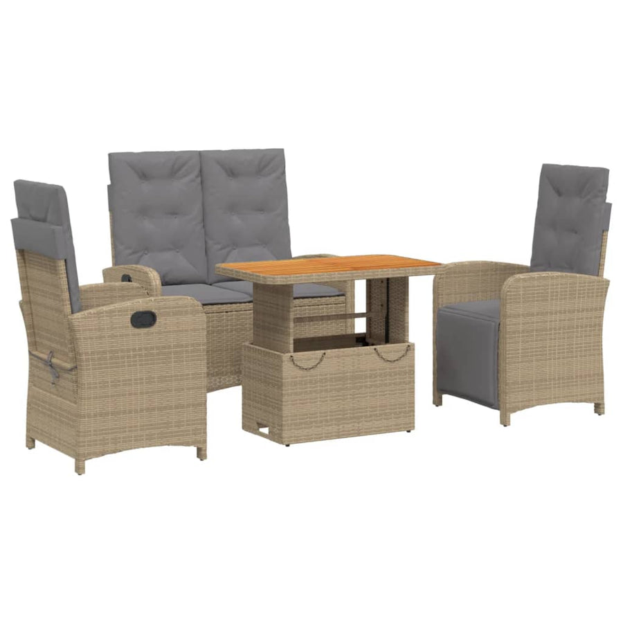 4-Delige Tuinset Met Kussens Poly Rattan Beige