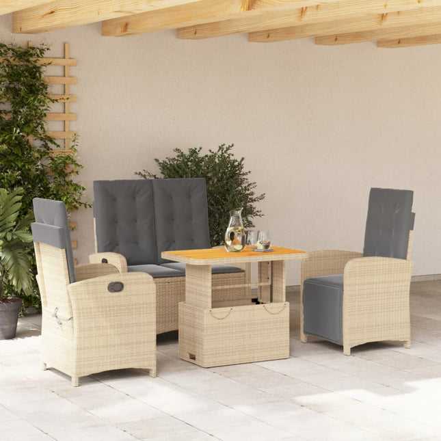 4-Delige Tuinset Met Kussens Poly Rattan Beige