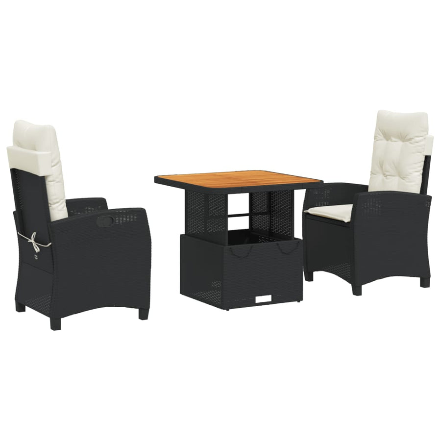 3-Delige Tuinset Met Kussens Poly Rattan Zwart