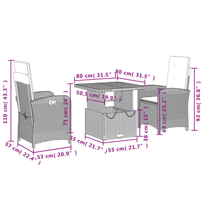 3-Delige Tuinset Met Kussens Poly Rattan Zwart