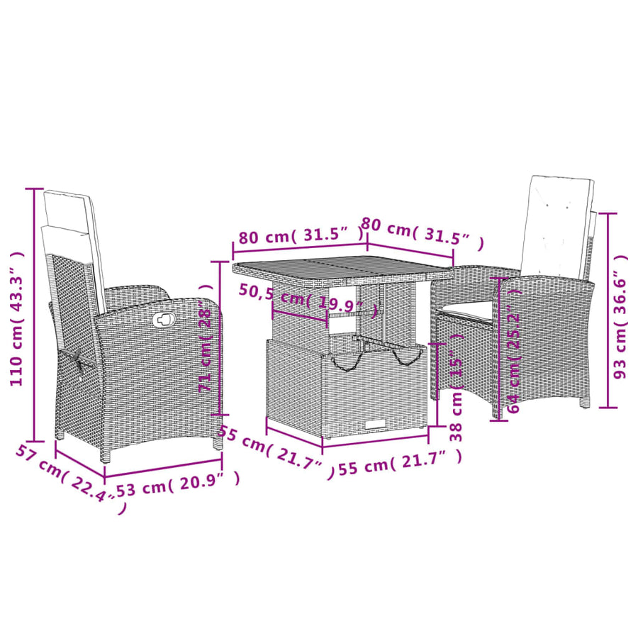 3-Delige Tuinset Met Kussens Poly Rattan Zwart