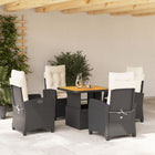 5-piece Garden Set with Cushions, Poly Rattan, Black