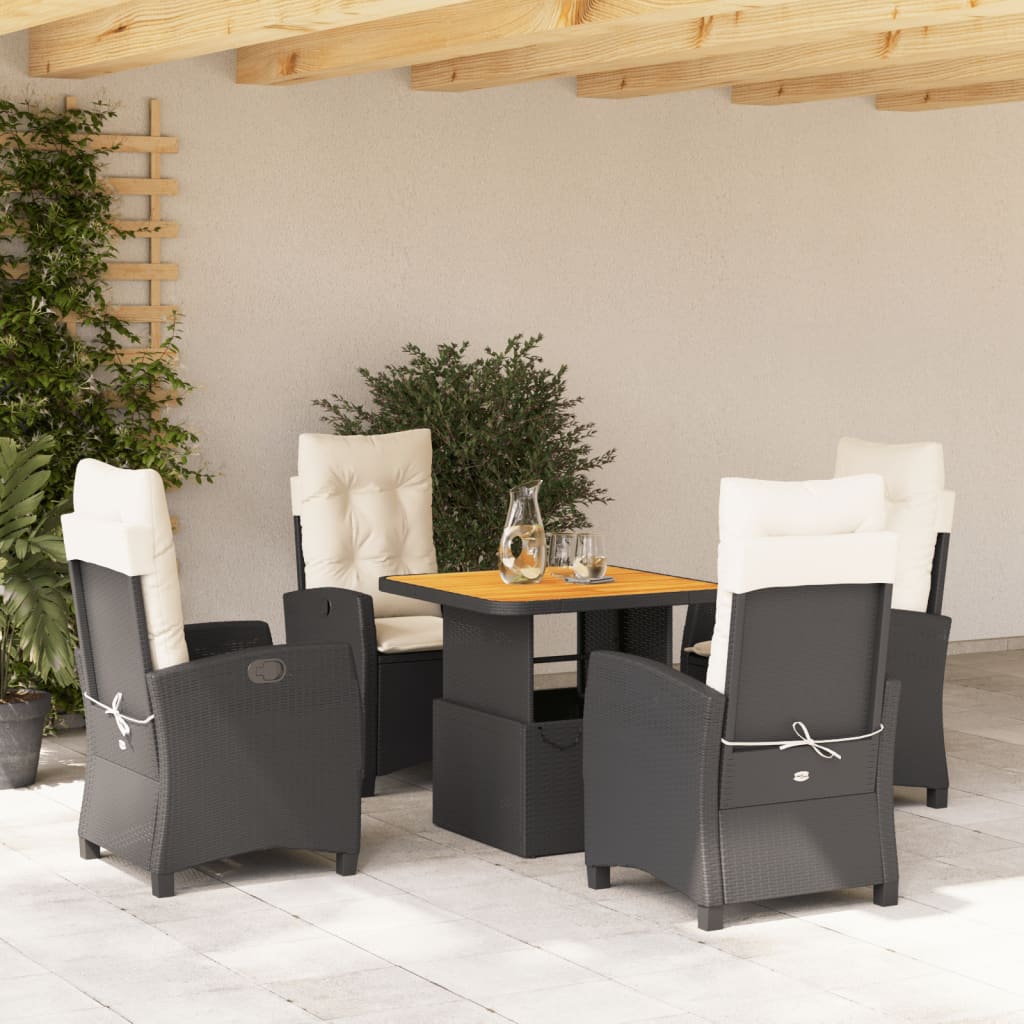 5-Delige Tuinset Met Kussens Poly Rattan Zwart