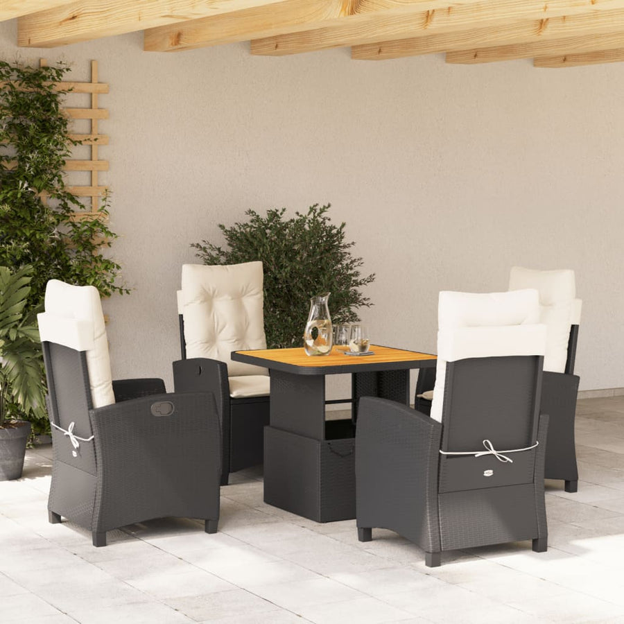 5-Delige Tuinset Met Kussens Poly Rattan Zwart