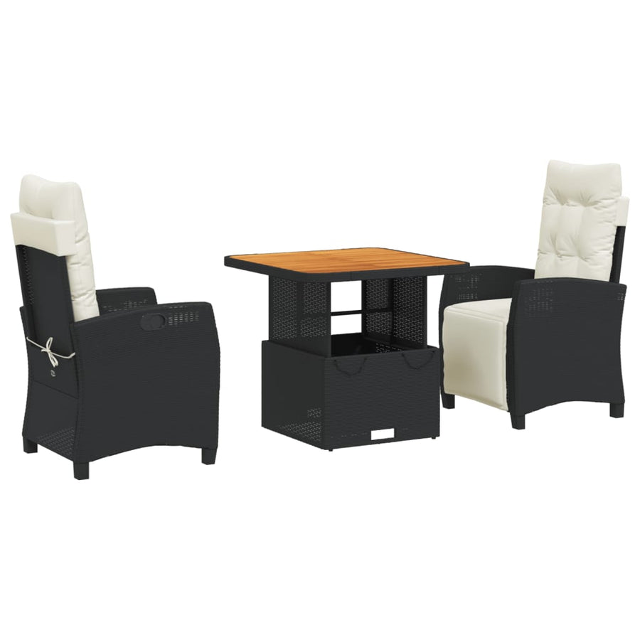 3-Delige Tuinset Met Kussens Poly Rattan Zwart