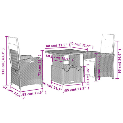 3-Delige Tuinset Met Kussens Poly Rattan Zwart