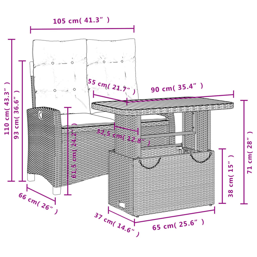 2-Delige Tuinset Met Kussens Poly Rattan Zwart