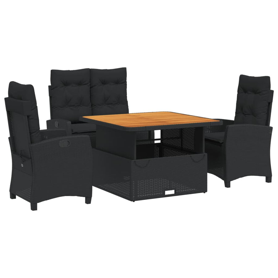 4-Delige Tuinset Met Kussens Poly Rattan Zwart