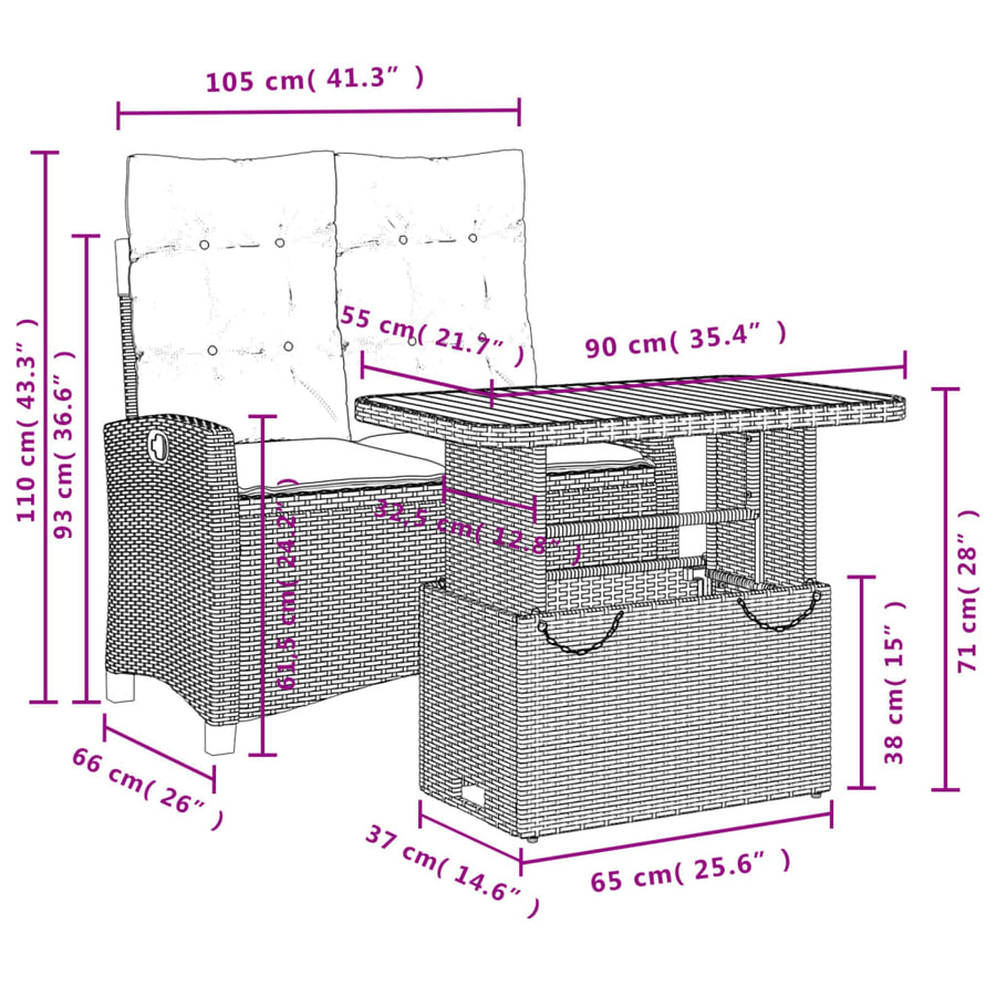 2-Delige Tuinset Met Kussens Poly Rattan Zwart