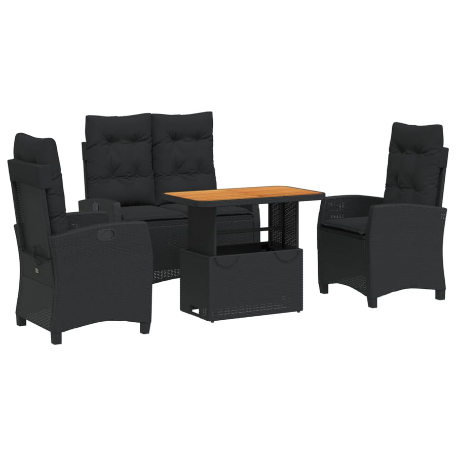 4-Delige Tuinset Met Kussens Poly Rattan Zwart