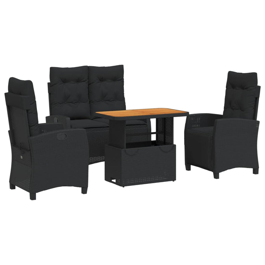 4-Delige Tuinset Met Kussens Poly Rattan Zwart