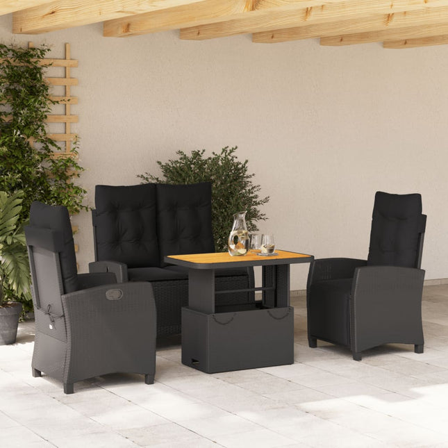 4-Delige Tuinset Met Kussens Poly Rattan Zwart