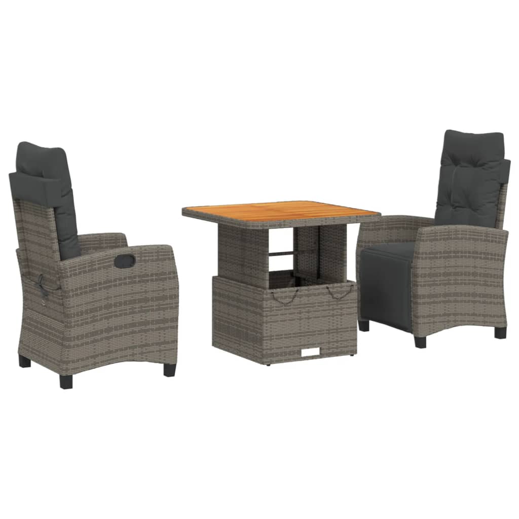 3-Delige Tuinset Met Kussens Poly Rattan Grijs