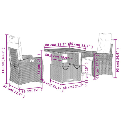 3-Delige Tuinset Met Kussens Poly Rattan Grijs