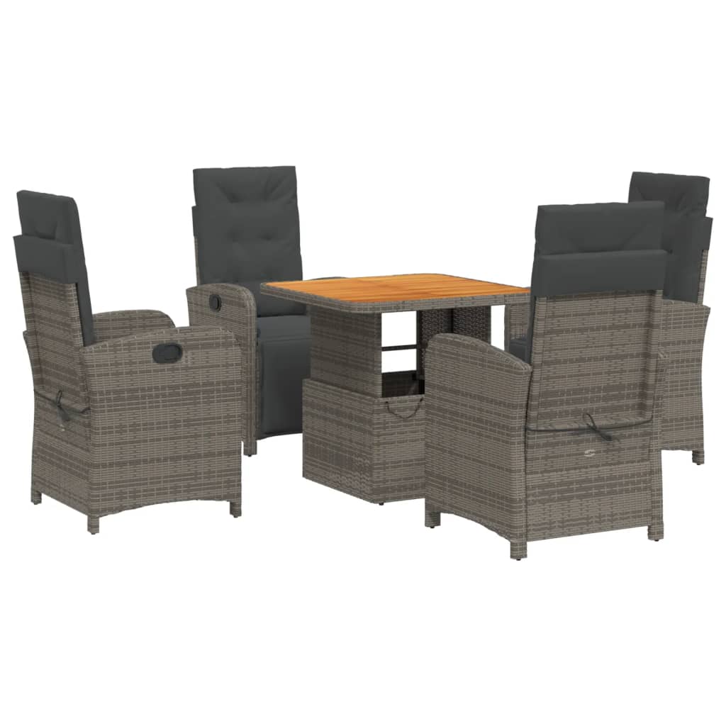 5-Delige Tuinset Met Kussens Poly Rattan Grijs