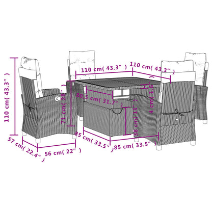 5-Delige Tuinset Met Kussens Poly Rattan Grijs