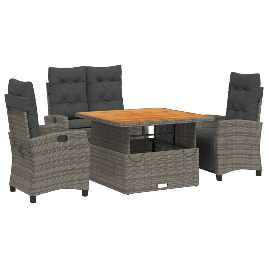 4-Delige Tuinset Met Kussens Poly Rattan Grijs