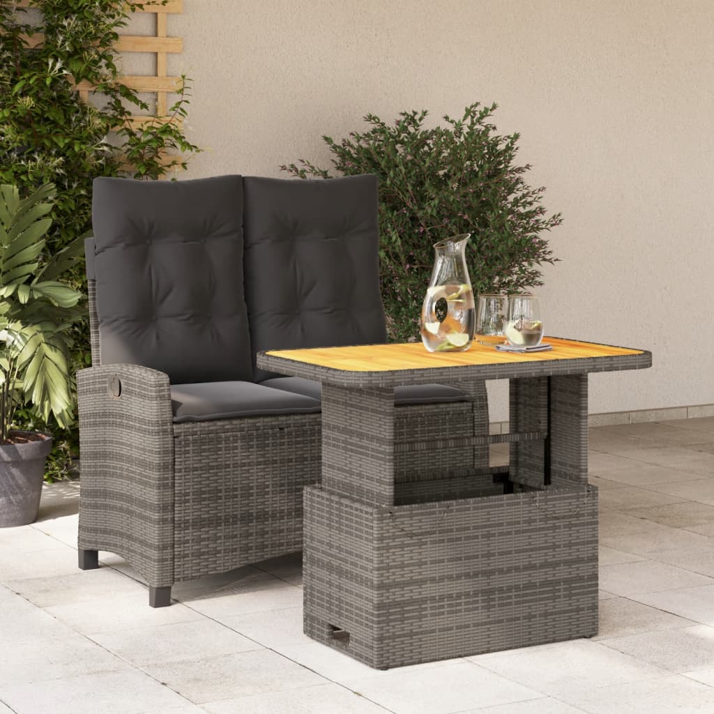2-Delige Tuinset Met Kussens Poly Rattan Grijs