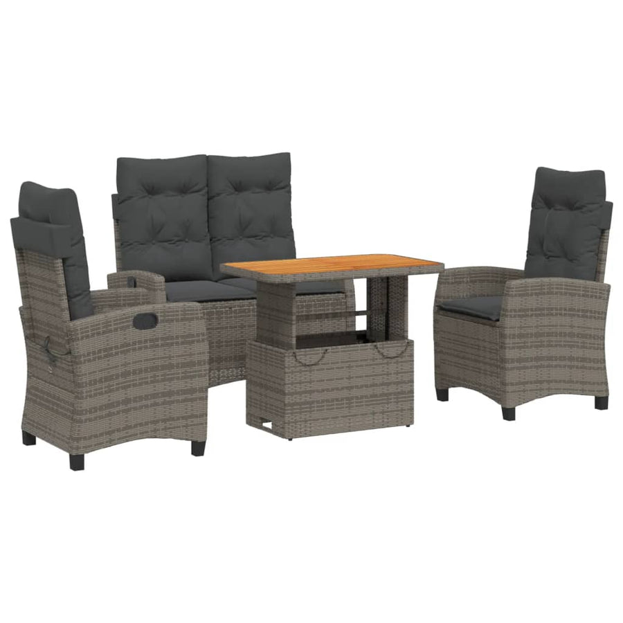 4-Delige Tuinset Met Kussens Poly Rattan Grijs
