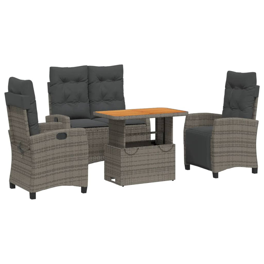 4-Delige Tuinset Met Kussens Poly Rattan Grijs