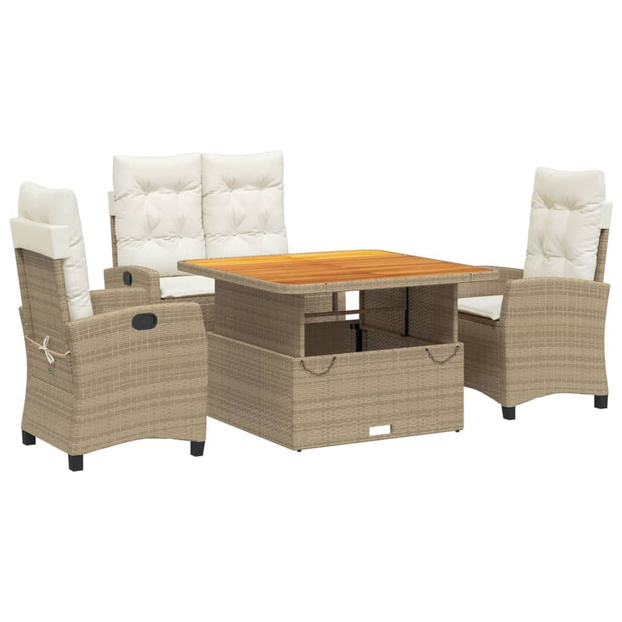 4-Delige Tuinset Met Kussens Poly Rattan Beige