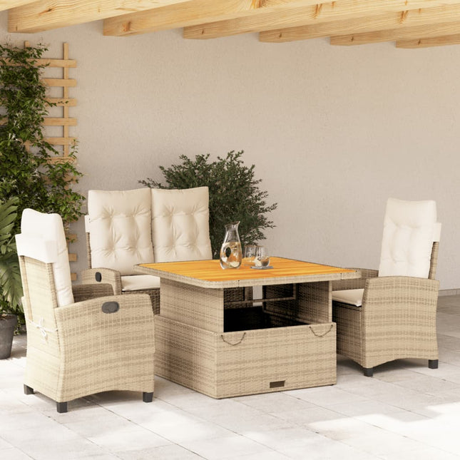 4-Delige Tuinset Met Kussens Poly Rattan Beige