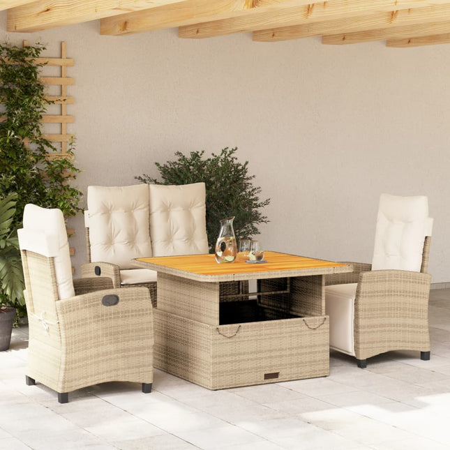 4-delige Tuinset met kussens poly rattan beige