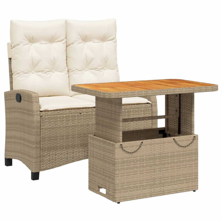 2-Delige Tuinset Met Kussens Poly Rattan Beige