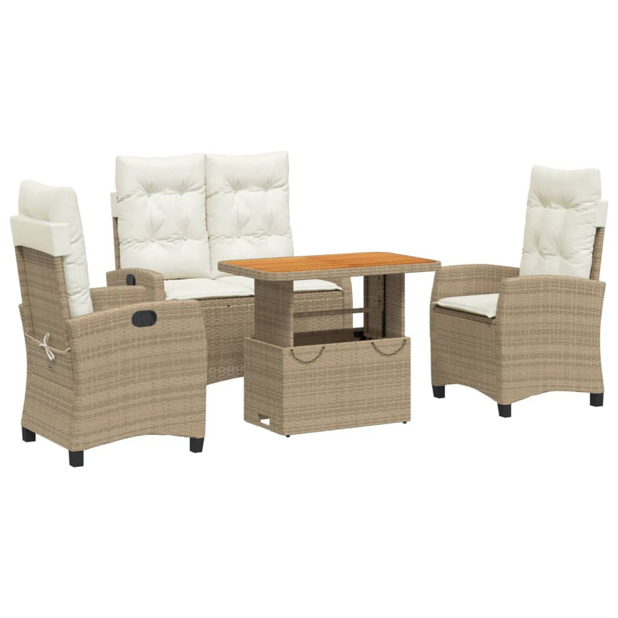 4-Delige Tuinset Met Kussens Poly Rattan Beige