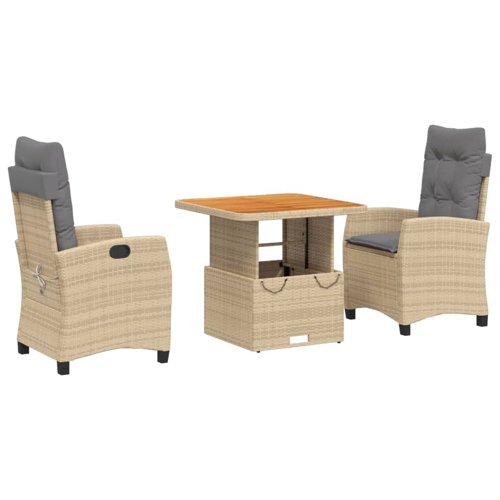 3-Delige Tuinset Met Kussens Poly Rattan Beige