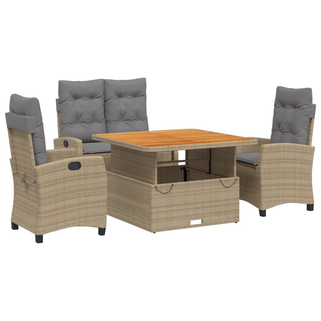 4-Delige Tuinset Met Kussens Poly Rattan Beige