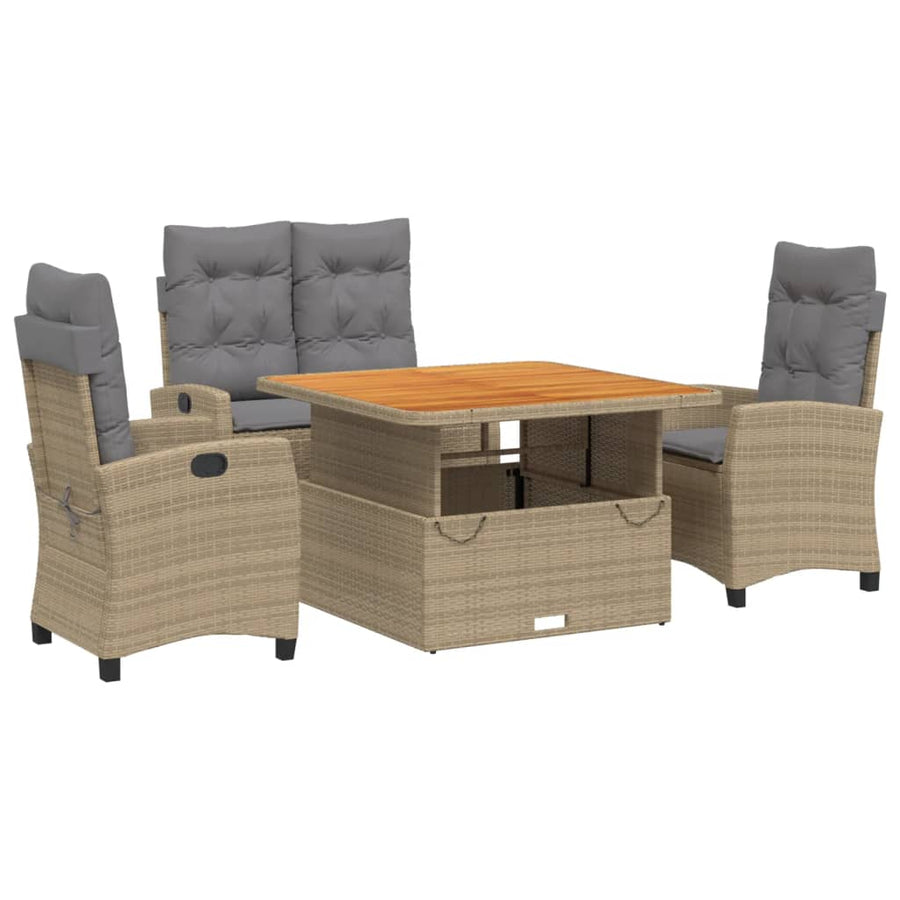 4-Delige Tuinset Met Kussens Poly Rattan Beige