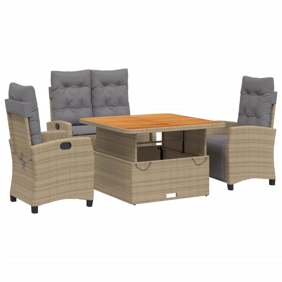 4-delige Tuinset met kussens poly rattan beige