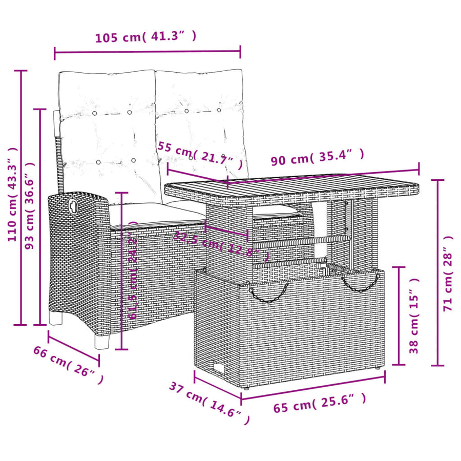 2-Delige Tuinset Met Kussens Poly Rattan Beige