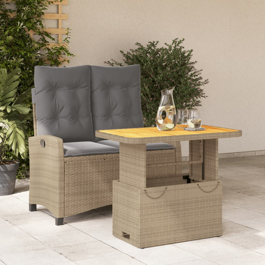 2-Delige Tuinset Met Kussens Poly Rattan Beige
