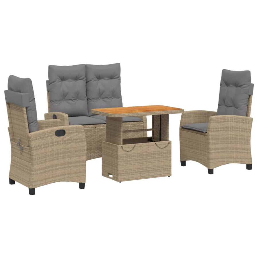 4-Delige Tuinset Met Kussens Poly Rattan Beige