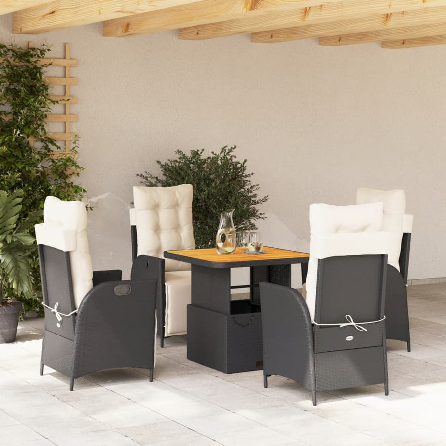 5-delige Tuinset met kussens poly rattan zwart
