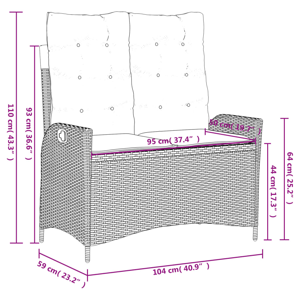 2-Delige Tuinset Met Kussens Poly Rattan Zwart