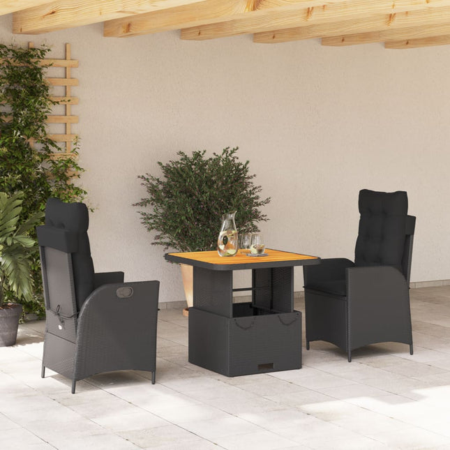 3-delige Tuinset met kussens poly rattan zwart