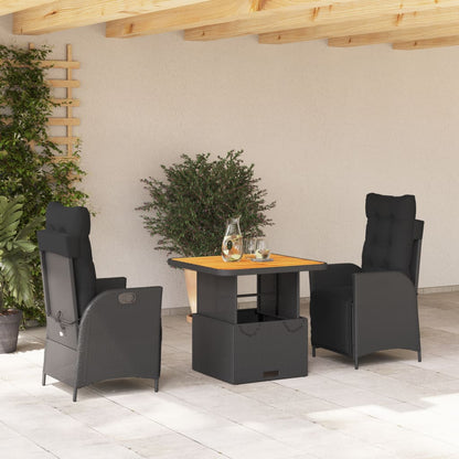 3-delige Tuinset met kussens poly rattan zwart