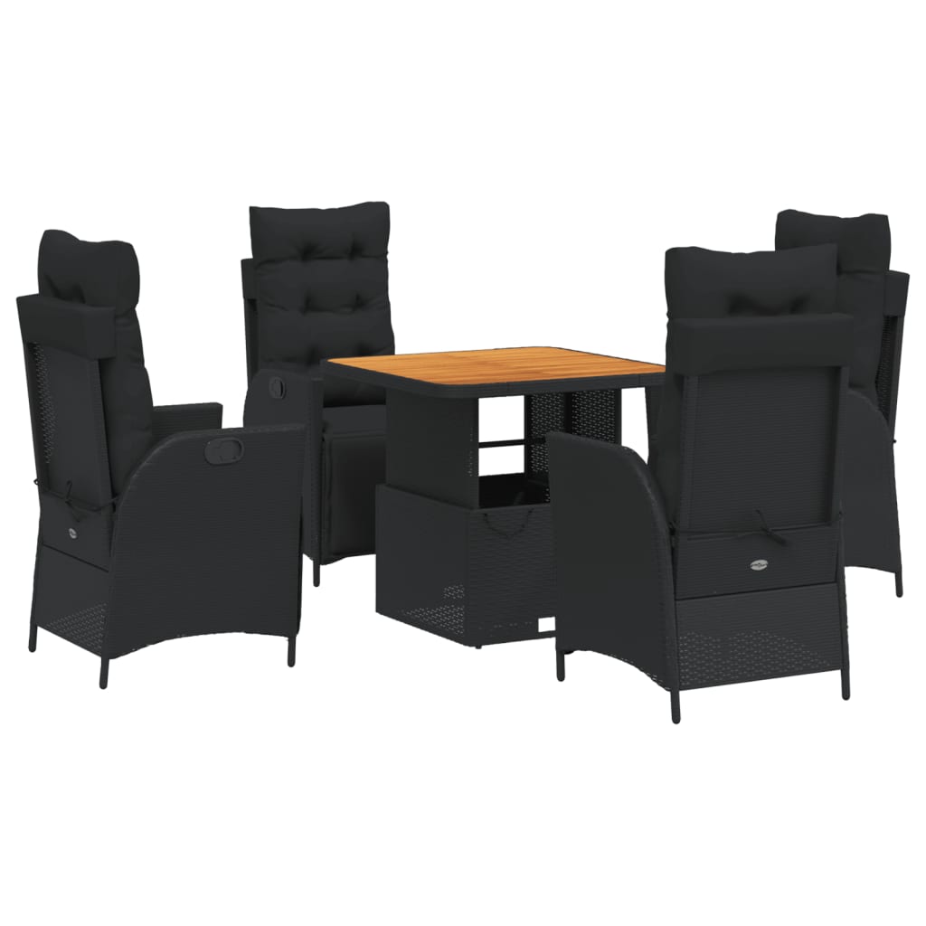 5-delige Tuinset met kussens poly rattan zwart