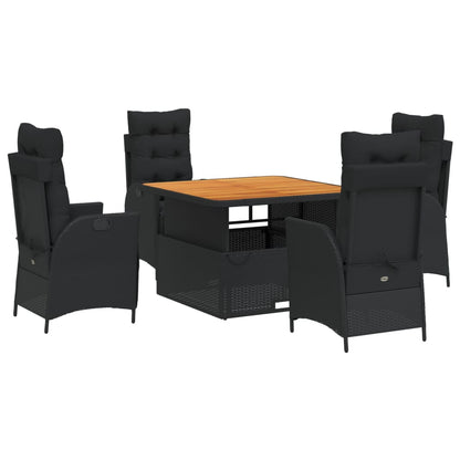5-delige Tuinset met kussens poly rattan zwart