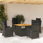 5-piece Garden Set with Cushions, Poly Rattan, Black